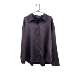 Charlie B Women's Satin Prune Plum Button-Down Shirt Size XL